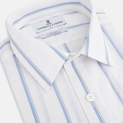 Track Striped Blue on White Weekend Fit Shirt in Cotton Image 1