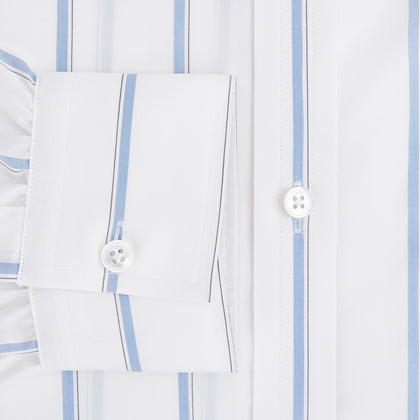 Track Striped Blue on White Weekend Fit Shirt in Cotton Image 3