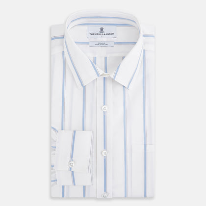 Track Striped Blue on White Weekend Fit Shirt in Cotton Image 4