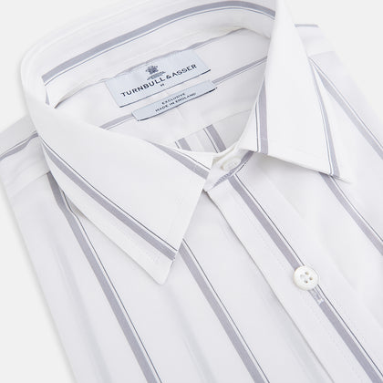 Track Striped Grey on White Weekend Fit Shirt in Cotton Image 1