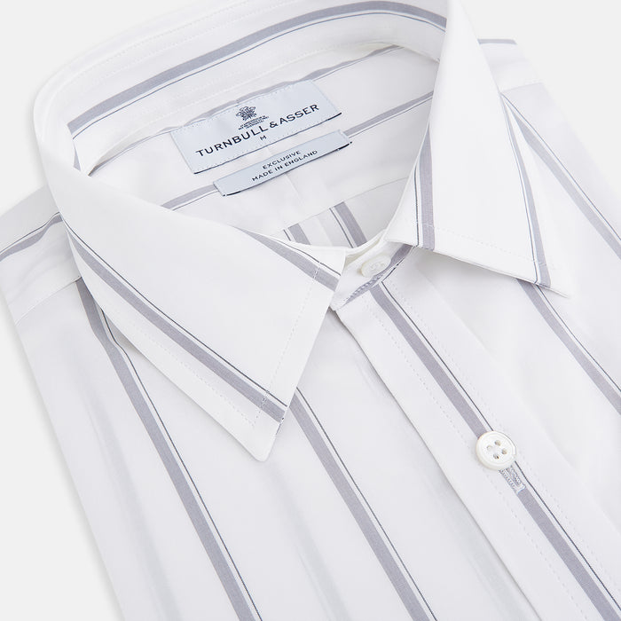Track Striped Grey on White Weekend Fit Shirt in Cotton Image 1