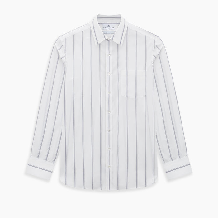 Track Striped Grey on White Weekend Fit Shirt in Cotton Image 5