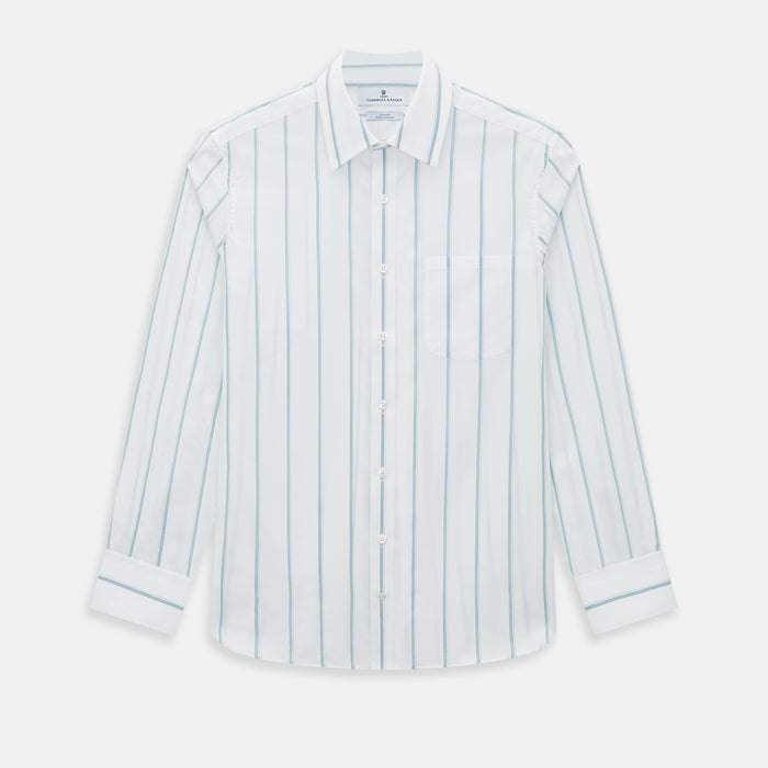 Track Striped Blue on White Weekend Fit Shirt in Cotton