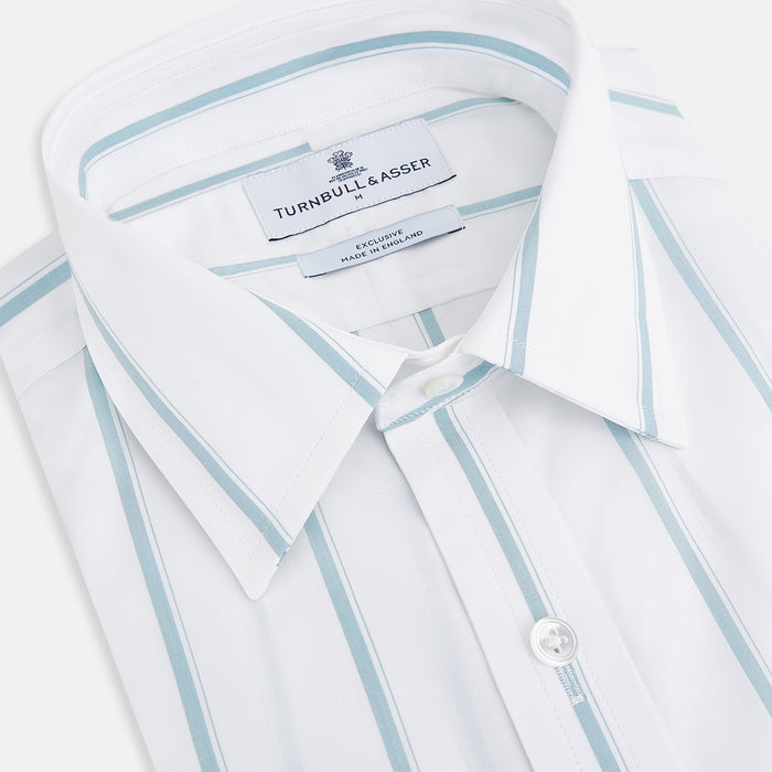 Track Striped Blue on White Weekend Fit Shirt in Cotton Image 1