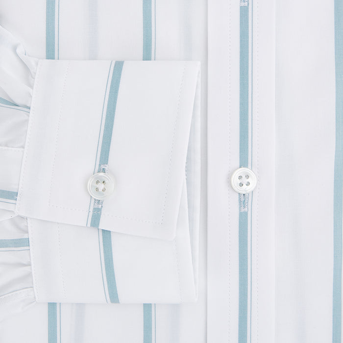 Track Striped Blue on White Weekend Fit Shirt in Cotton Image 3