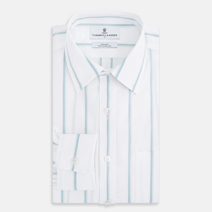 Track Striped Blue on White Weekend Fit Shirt in Cotton Image 4