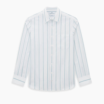 Track Striped Blue on White Weekend Fit Shirt in Cotton Image 6