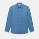 Turnbull & Asser UK SHIRTS WF DERBY COLLAR 1BC 1PKT COLNY BLU/ NVY CHK long-sleeved navy check button-down shirt with a collar, a single chest pocket, and a subtle pattern.