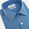 View 2 of product Turnbull & Asser UK SHIRTS WF DERBY COLLAR 1BC 1PKT COLNY BLU/ NVY CHK long-sleeved navy check button-down shirt with a collar, a single chest pocket, and a subtle pattern.