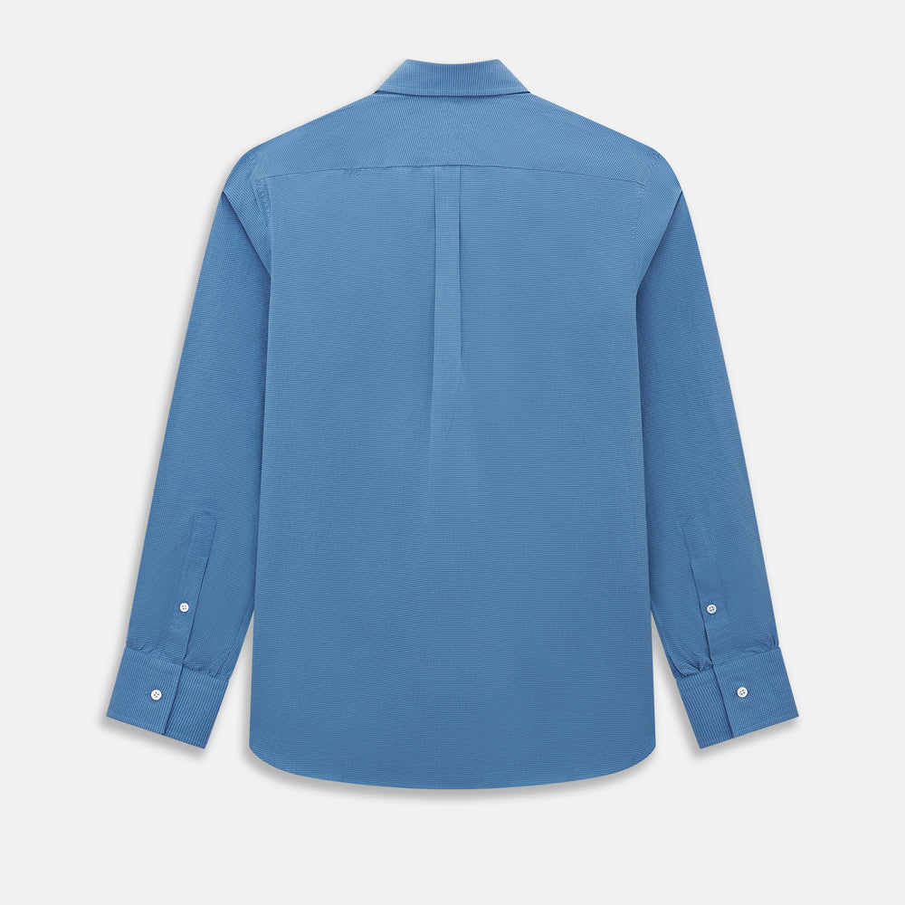 Turnbull & Asser UK SHIRTS WF DERBY COLLAR 1BC 1PKT COLNY BLU/ NVY CHK long-sleeved navy check button-down shirt with a collar, a single chest pocket, and a subtle pattern.