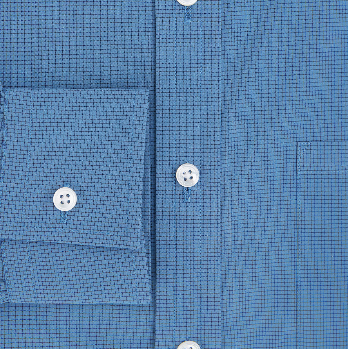 View 4 of product Turnbull & Asser UK SHIRTS WF DERBY COLLAR 1BC 1PKT COLNY BLU/ NVY CHK long-sleeved navy check button-down shirt with a collar, a single chest pocket, and a subtle pattern.