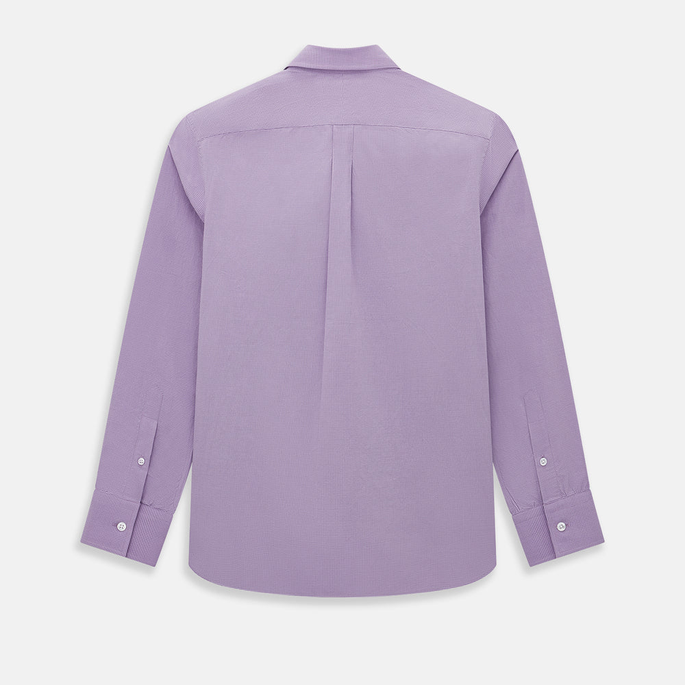 Turnbull & Asser UK SHIRTS WF DERBY COLLAR 1BC 1PKT BABY PINK/NAVY CHK long-sleeved shirt featuring a baby pink and navy check pattern, a button-down front, a single chest pocket, and button cuffs.