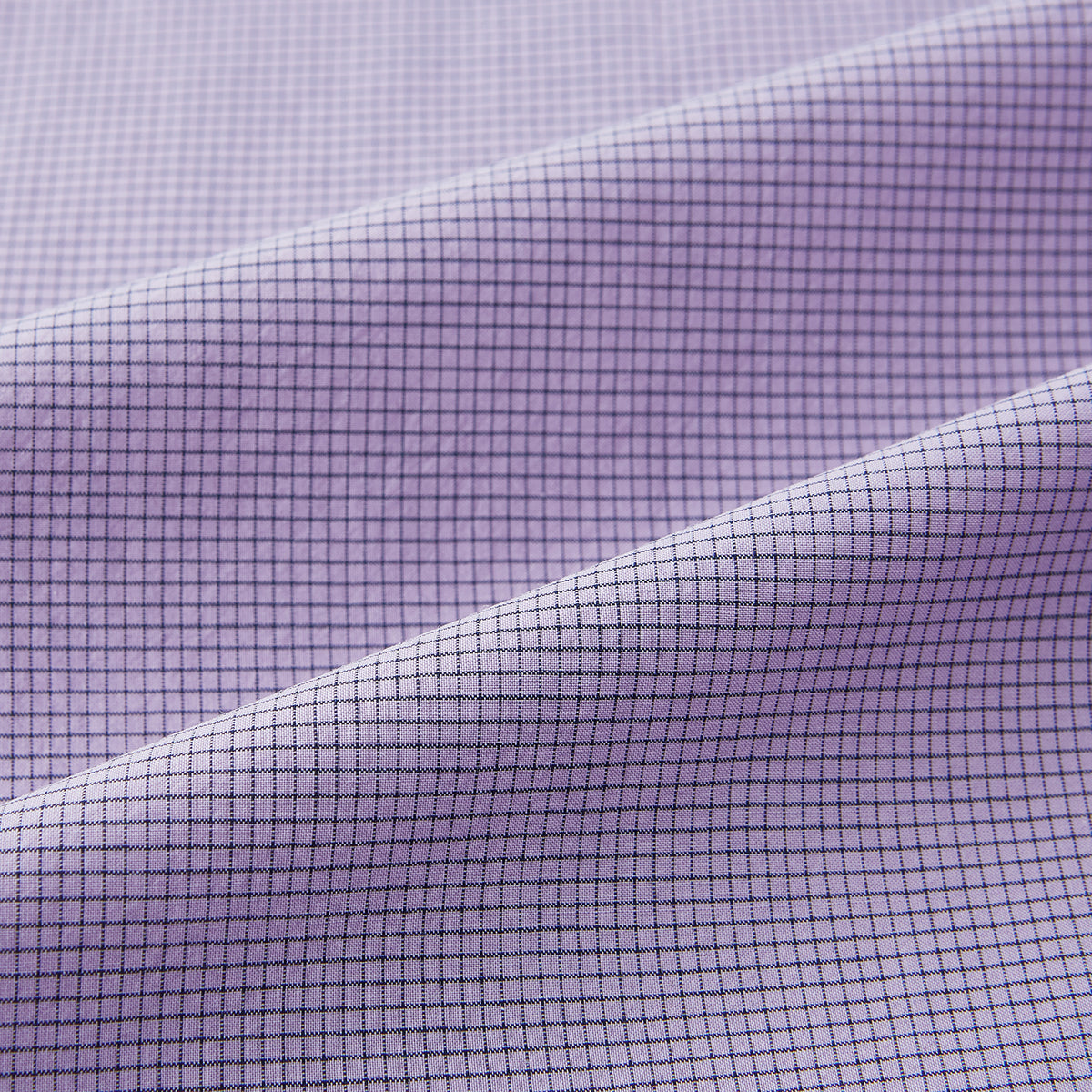 View 6 of product Turnbull & Asser UK SHIRTS WF DERBY COLLAR 1BC 1PKT BABY PINK/NAVY CHK long-sleeved shirt featuring a baby pink and navy check pattern, a button-down front, a single chest pocket, and button cuffs.