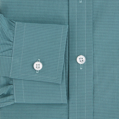 Fine Checked Sage Green Weekend Fit Shirt in Cotton Image 3