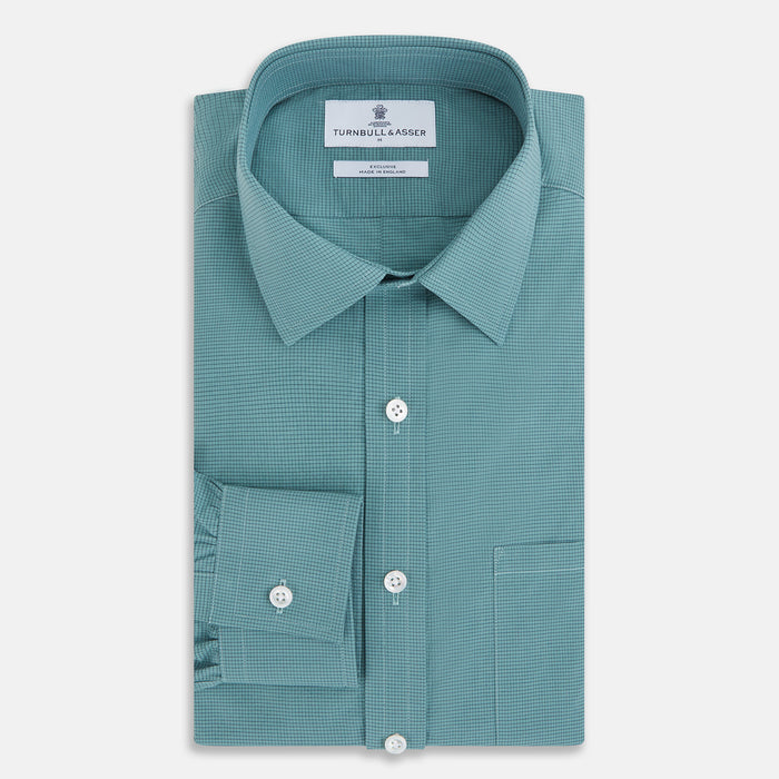 Fine Checked Sage Green Weekend Fit Shirt in Cotton Image 4