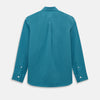 View 3 of product Here’s a rewritten version using your product data: The Turnbull & Asser UK Fine Checked Turquoise Blue Weekend Fit Shirt in Cotton is a men’s long-sleeve button-up, featuring a chest pocket, white buttons, and a pointed collar, shown laid flat against a white background.