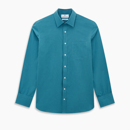 Fine Checked Turquoise Blue Weekend Fit Shirt in Cotton Image 6