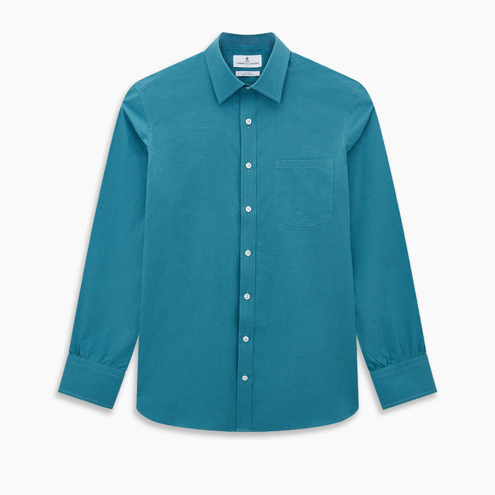 Fine Checked Turquoise Blue Weekend Fit Shirt in Cotton Image 6