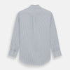 View 5 of product The Blue Double Pinstripe Richmond Shirt by Turnbull & Asser, featuring long sleeves, buttoned cuffs, and a button-down collar, is laid flat on a white background.