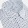 View 2 of product The Blue Double Pinstripe Richmond Shirt by Turnbull & Asser, featuring long sleeves, buttoned cuffs, and a button-down collar, is laid flat on a white background.