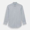 View 1 of product The Blue Double Pinstripe Richmond Shirt by Turnbull & Asser, featuring long sleeves, buttoned cuffs, and a button-down collar, is laid flat on a white background.