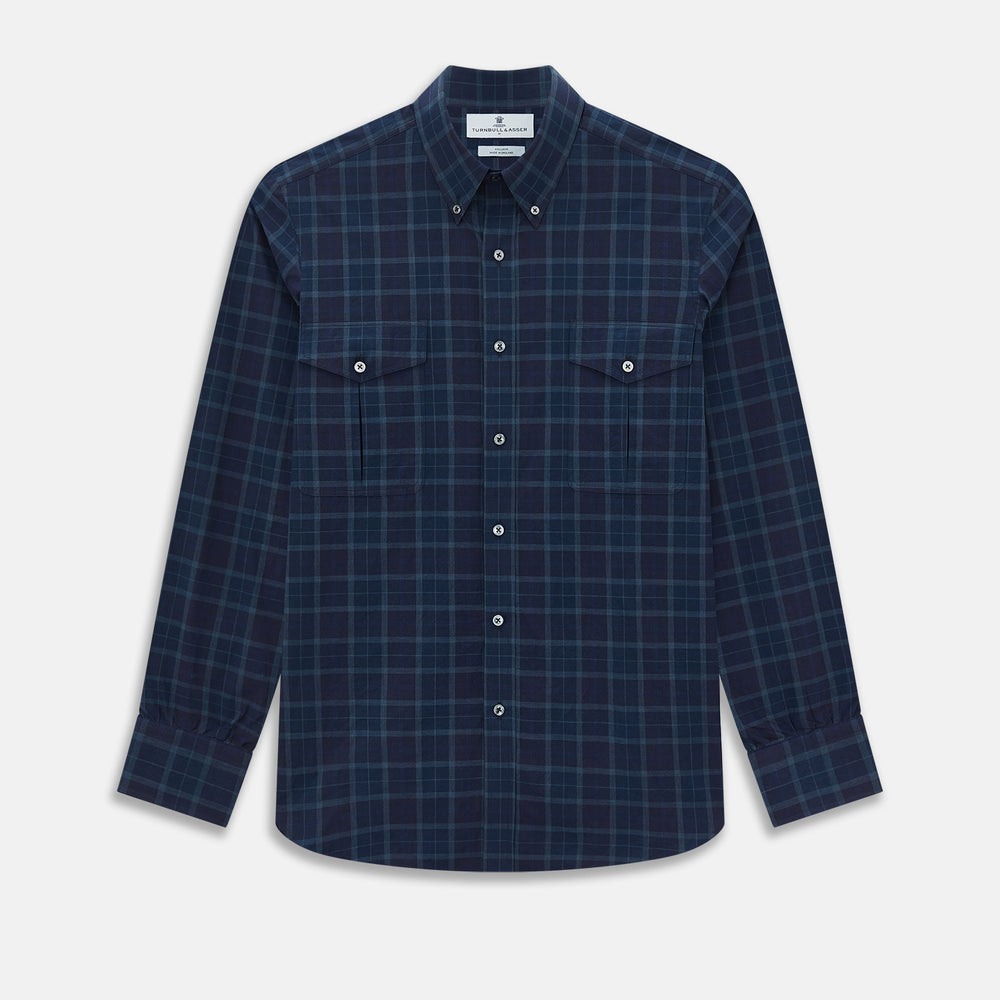 Navy and White Shadow Check Richmond Shirt L