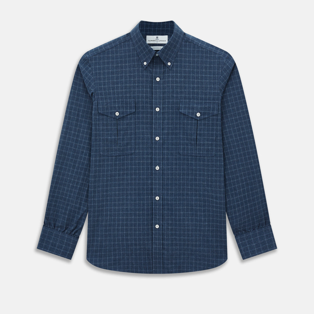 Indigo Tonal Windowpane Richmond Shirt L
