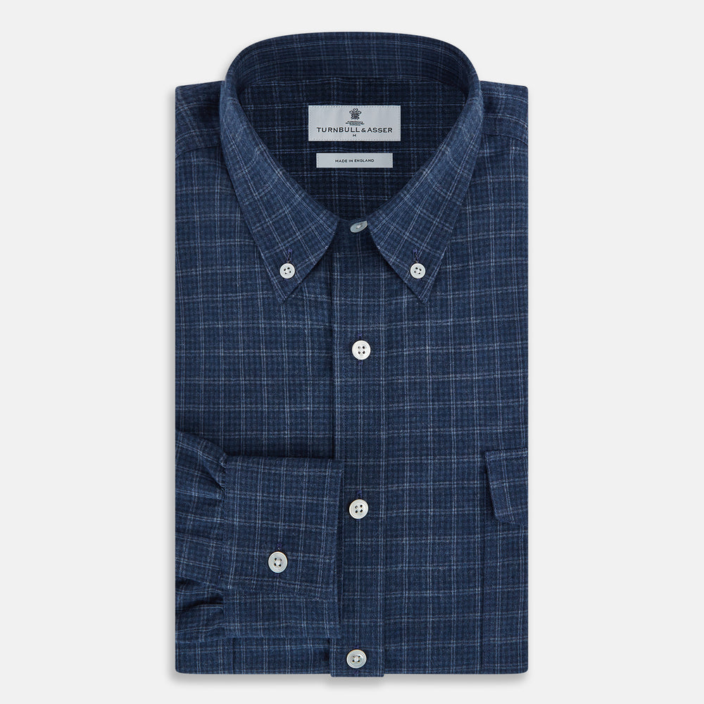 Indigo Tonal Windowpane Richmond Shirt L