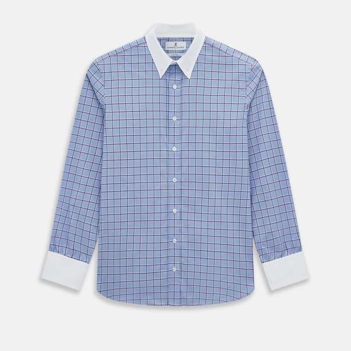 Blue and Purple Windowpane Check Richmond Shirt with Contrast Collar & Cuffs