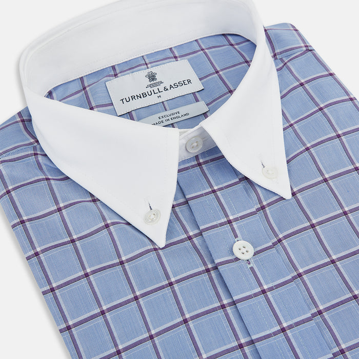 Blue and Purple Windowpane Check Richmond Shirt with Contrast Collar & Cuffs Image 1