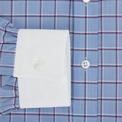Blue and Purple Windowpane Check Richmond Shirt with Contrast Collar & Cuffs Image 3