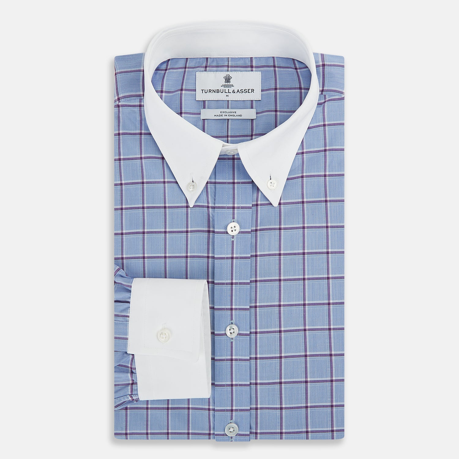 View 5 of product Blue and Purple Windowpane Check Richmond Shirt with Contrast Collar & Cuffs XXL