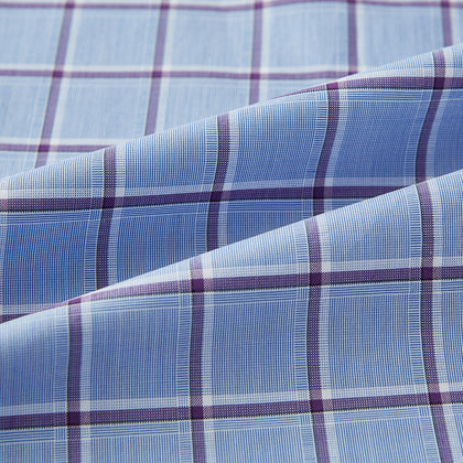 Blue and Purple Windowpane Check Richmond Shirt with Contrast Collar & Cuffs Image 5