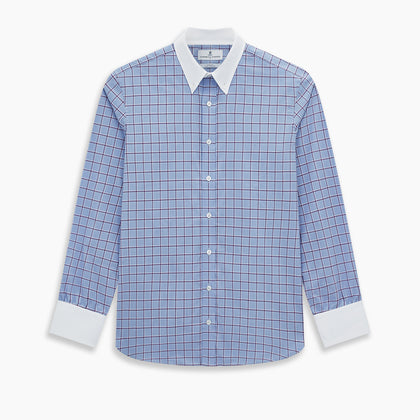 Blue and Purple Windowpane Check Richmond Shirt with Contrast Collar & Cuffs Image 6