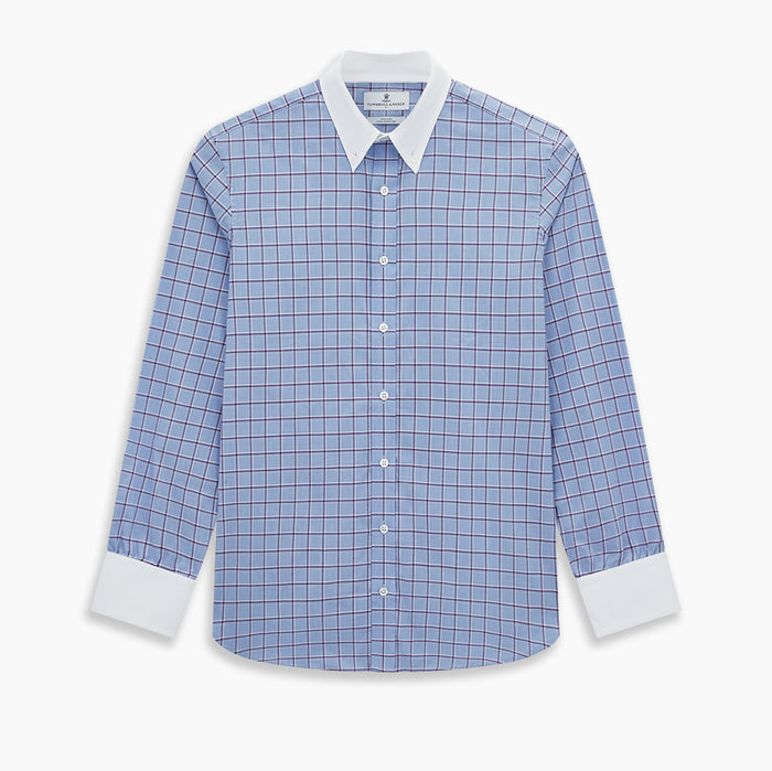Blue and Purple Windowpane Check Richmond Shirt with Contrast Collar & Cuffs Image 6