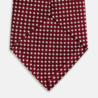 Slim Burgundy and White Diamond Silk Tie Image 3