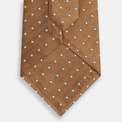 Camel and White Small Spot Herringbone Silk Tie Image 2