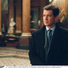 View 2 of product The Turnbull & Asser Die Another Day Circle Silk Tie, as seen on James Bond, features large dark blue ovals on a lighter blue background.