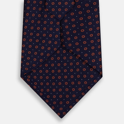 Navy and Orange Circle Silk Tie Image 2