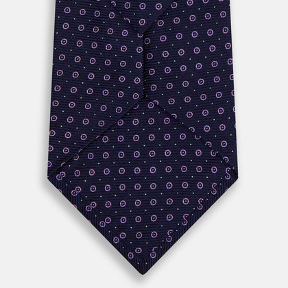 Navy and Lilac Circle Silk Tie Image 2
