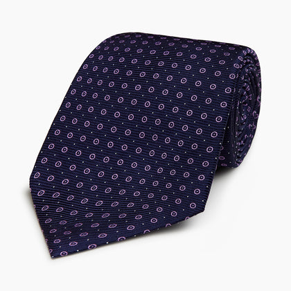 Navy and Lilac Circle Silk Tie Image 4