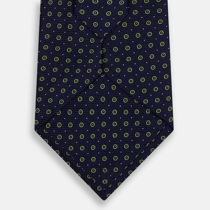 Navy and Light Green Circle Silk Tie Image 2