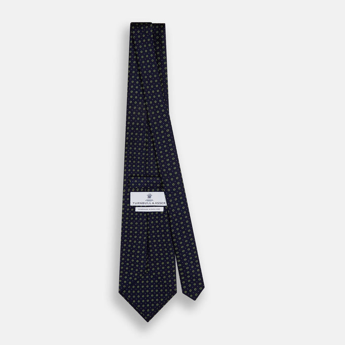 Navy and Light Green Circle Silk Tie Image 3