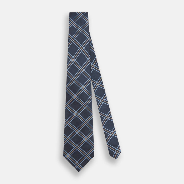 Navy Triple Check Silk Tie Image 1