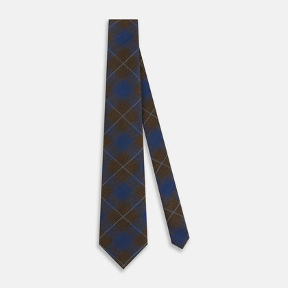 Blue and Brown Tartan Silk Blend Tie Image 1