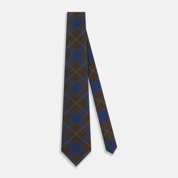 Blue and Brown Tartan Silk Blend Tie Image 1