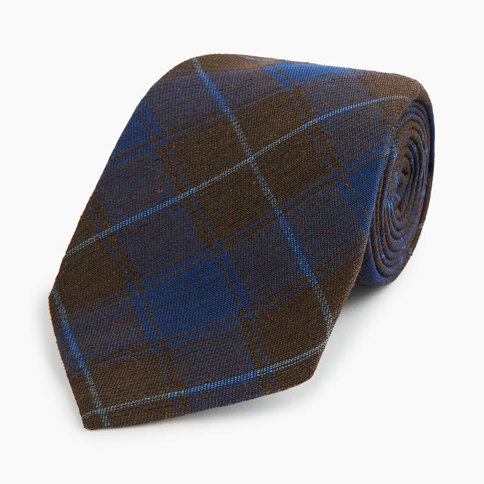 Blue and Brown Tartan Silk Blend Tie Image 4