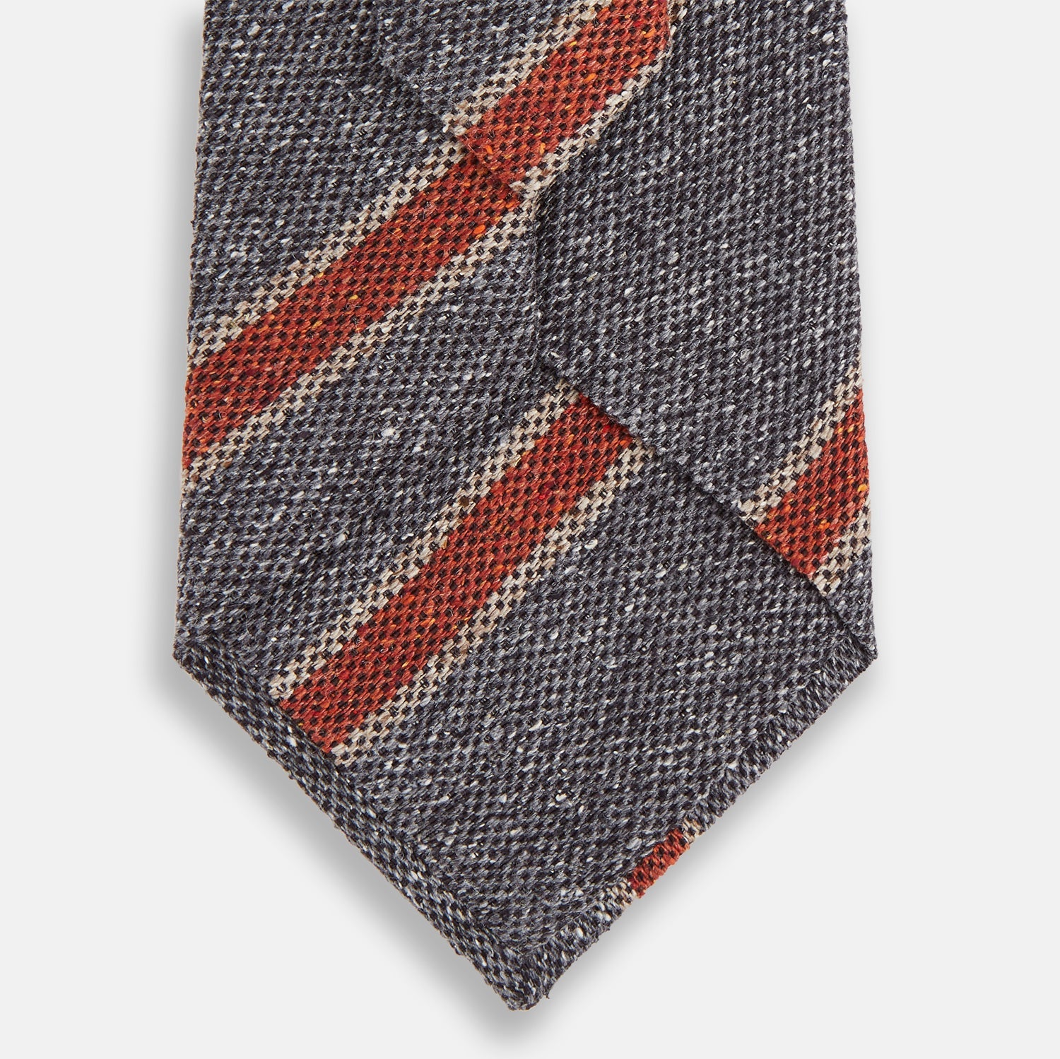 View 3 of product The Turnbull & Asser Red Block Stripe Silk Tie, featuring bold red stripes, is an elegant men's accessory displayed on a plain white background.