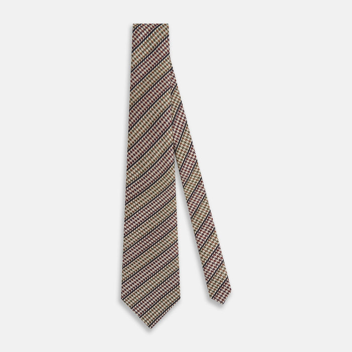Brown Puppytooth Stripe Silk Tie Image 1