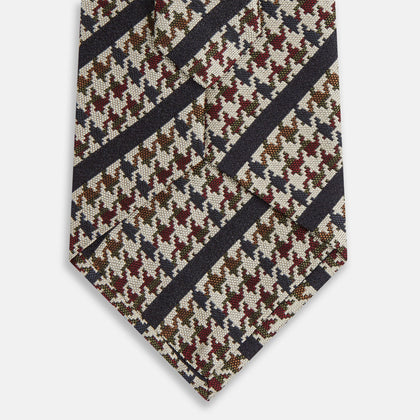 Brown Houndstooth Stripe Silk Tie Image 2